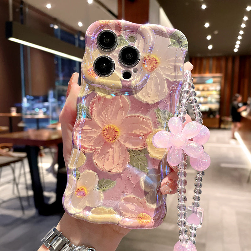 Beautiful Oil Painting Flower iPhone Case with Bracelet
