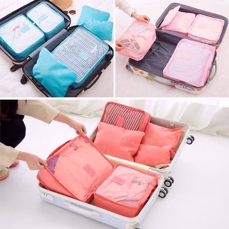 6 pieces portable luggage packing cubes