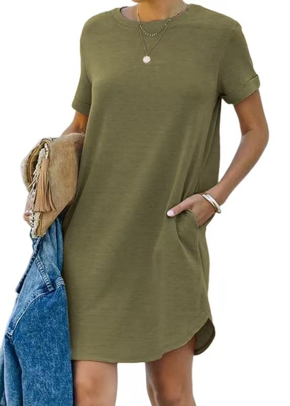 Casual Short Sleeve T-shirt Dress with Pockets