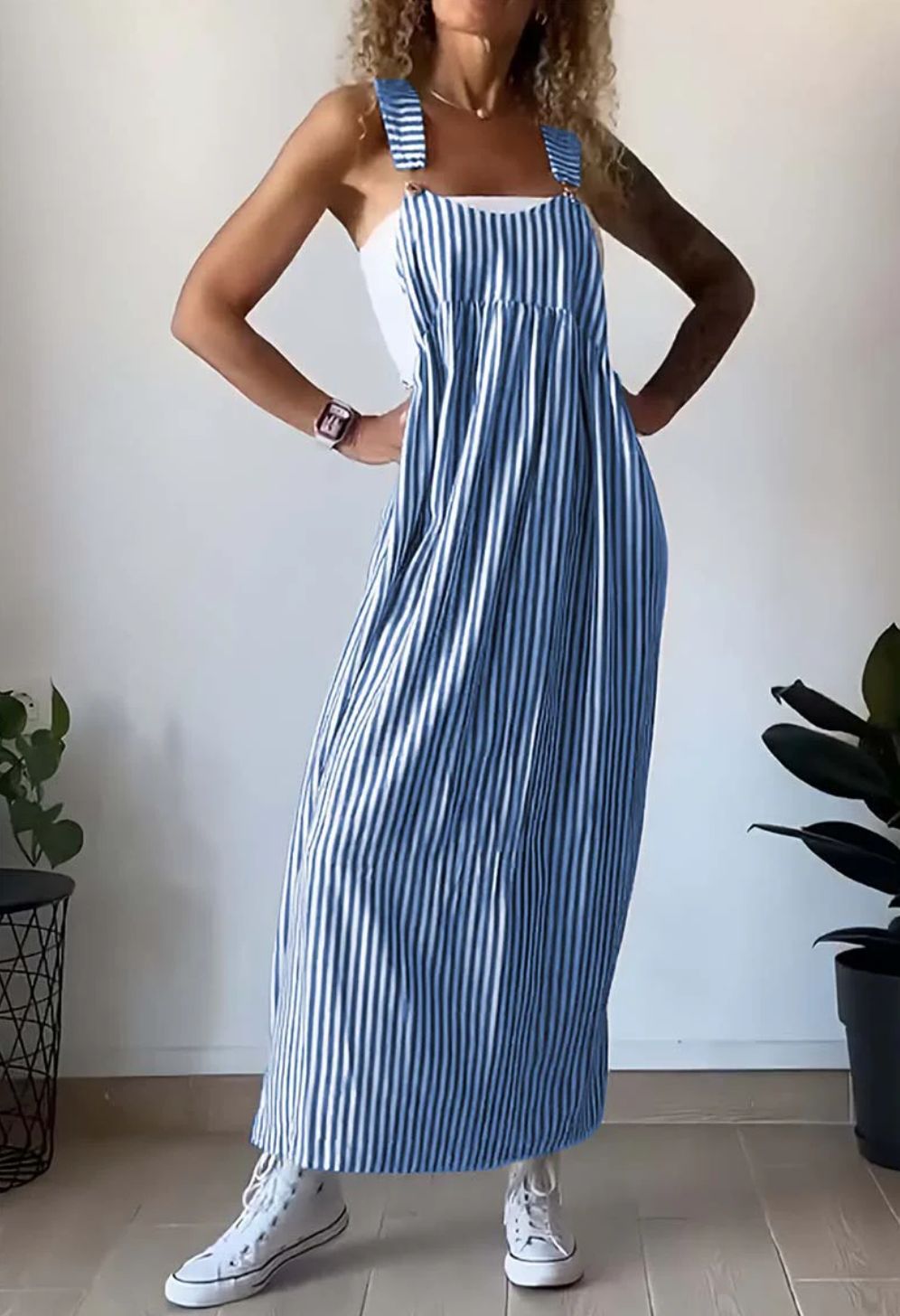 Casual striped suspender dress