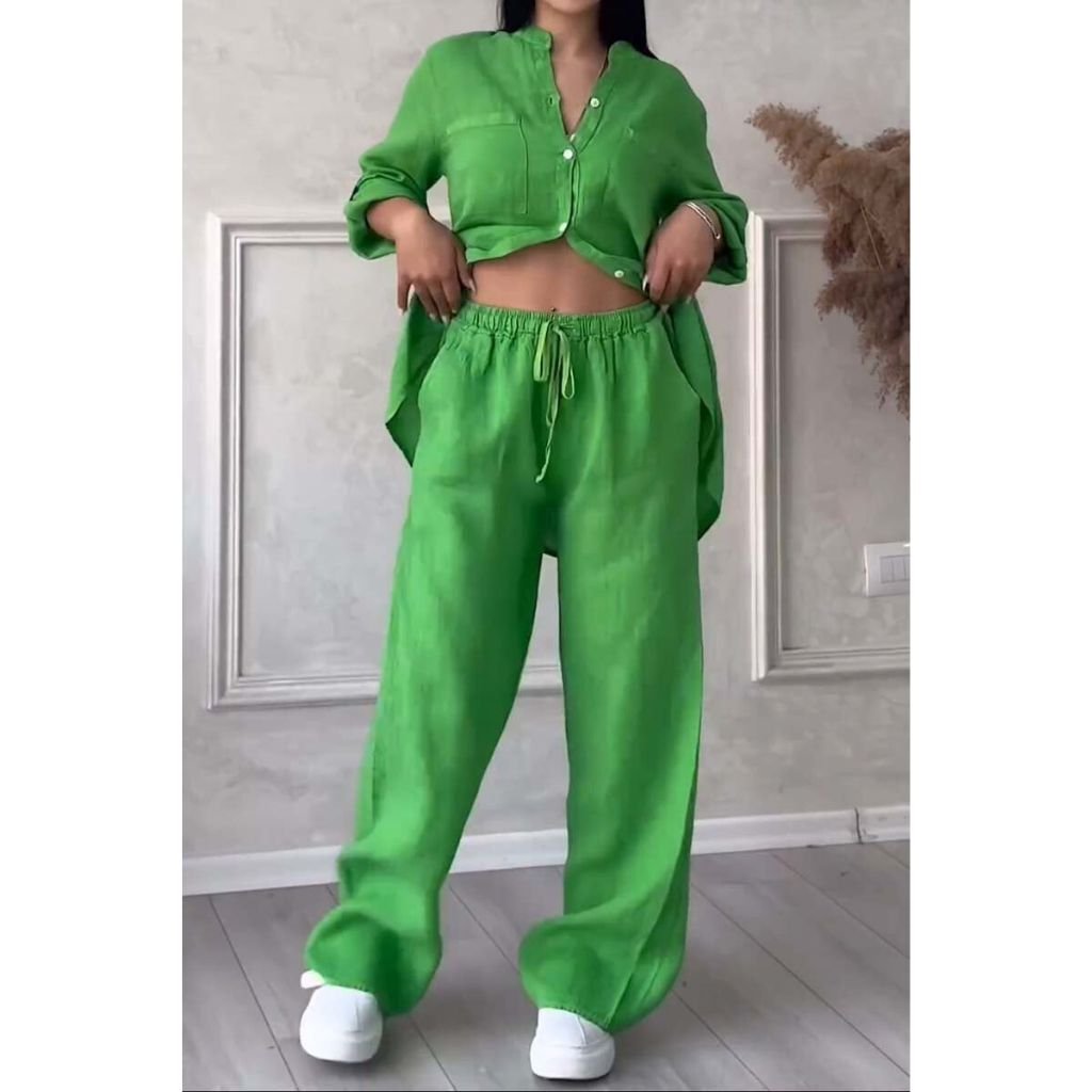 Connie | Two-piece set made of solid color cotton and linen