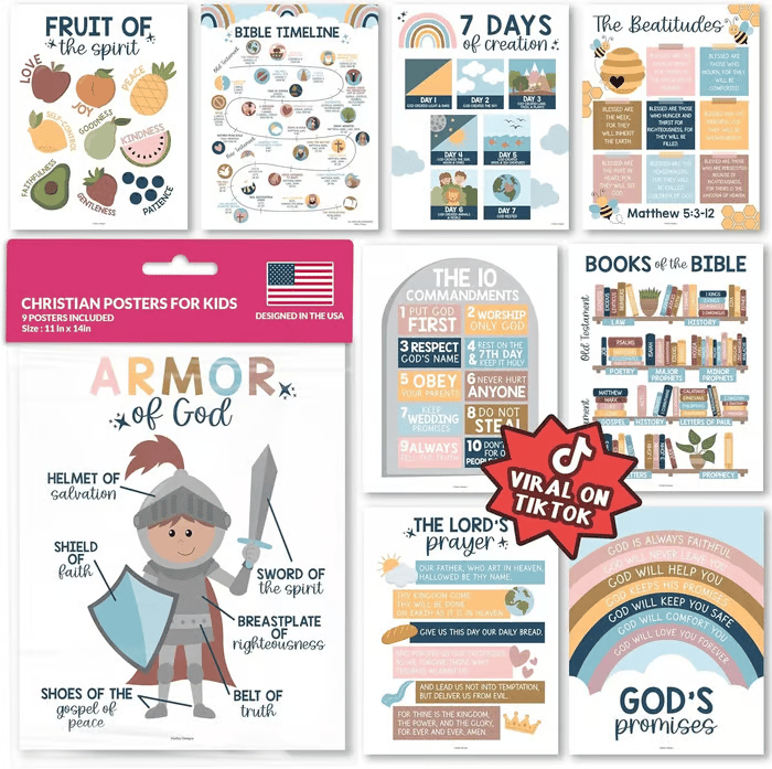 CHRISTIAN POSTERS FOR KIDS - 9 POSTERS INCLUDED