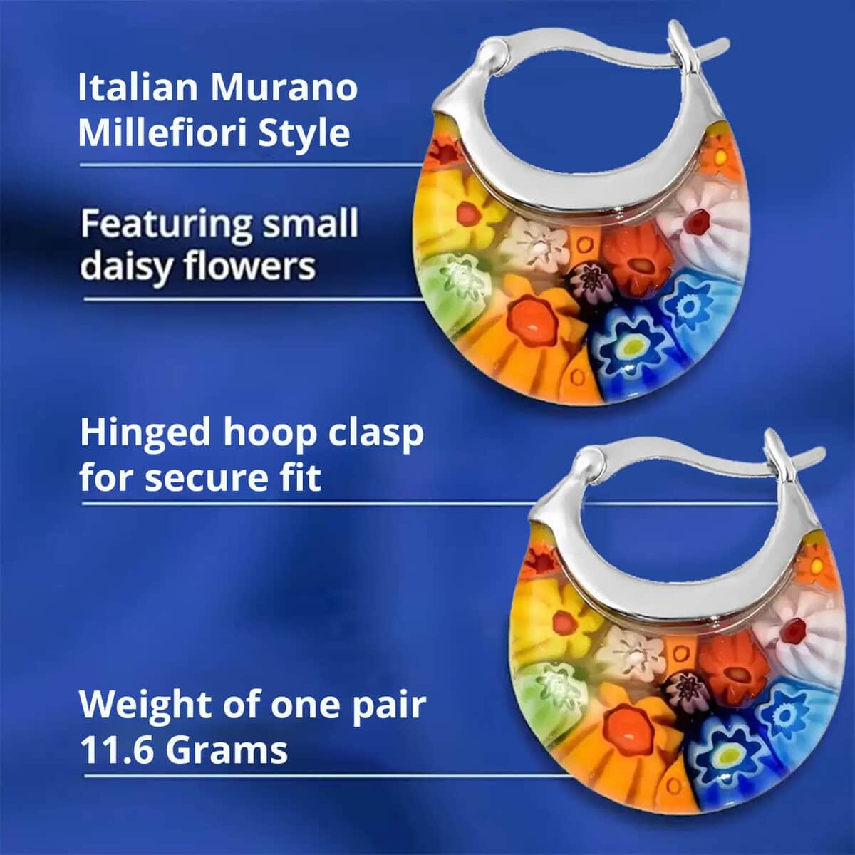 Blue Murano Style Basket Earrings in Stainless Steel