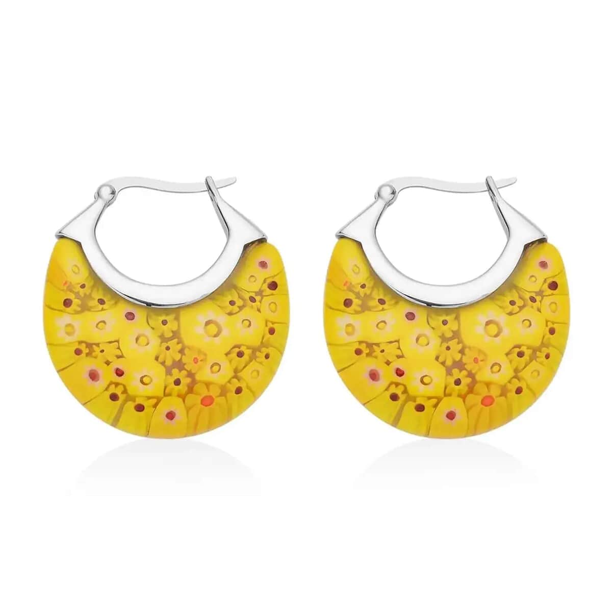 Blue Murano Style Basket Earrings in Stainless Steel