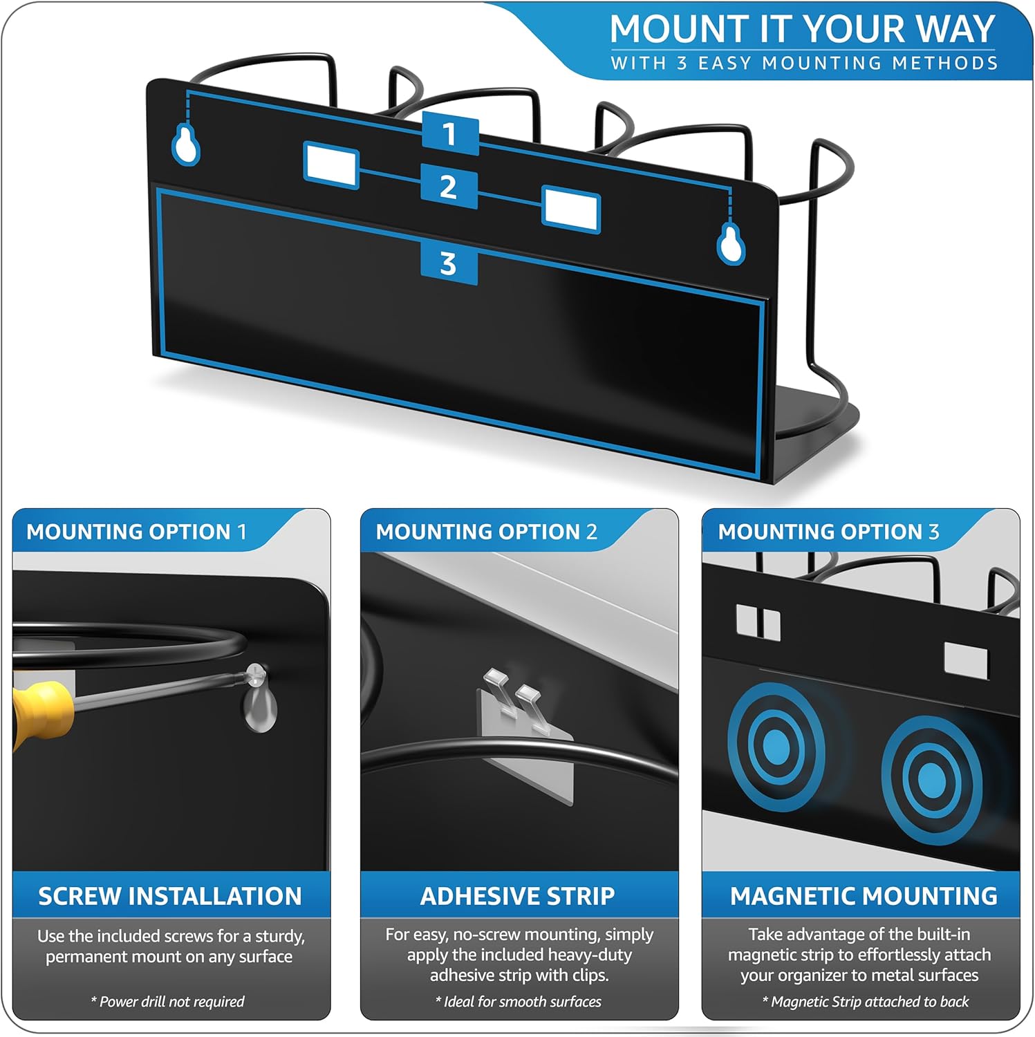 Cup Organizer - Magnetic or Screw Mount Storage for Kitchen, Fridge, or Cabinet