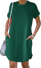 Casual Short Sleeve T-shirt Dress with Pockets