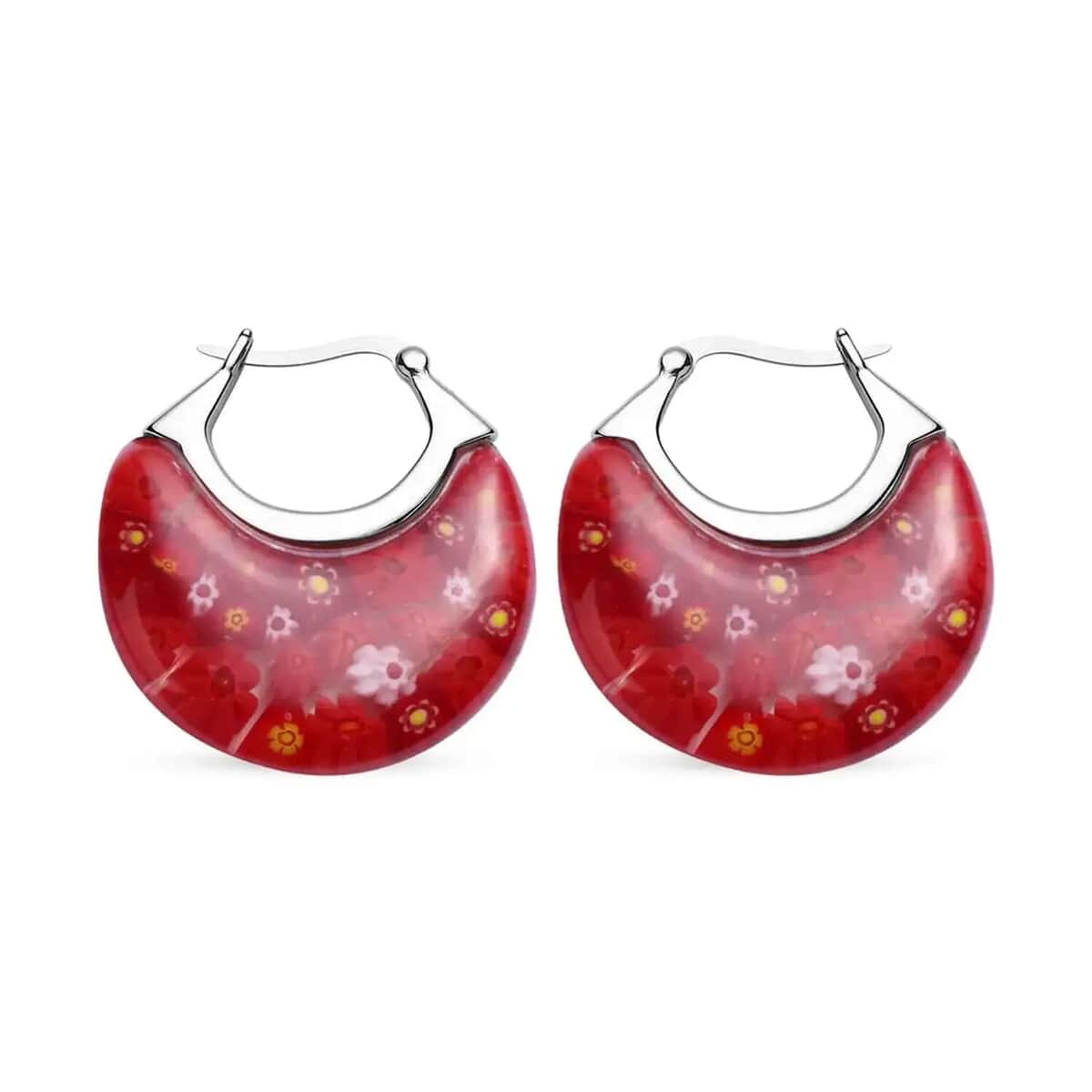 Blue Murano Style Basket Earrings in Stainless Steel