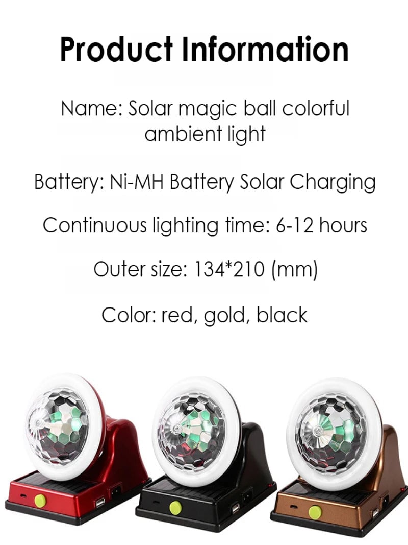 Disco Light Solar Charging Colorful Magic Ball RGB Atmosphere Light