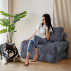 Corduroy Folding Sofa Bed, Convertible Sleeper Chair with Pillow Foldable Mattress with Back Support; Single Size