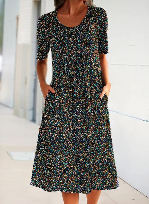 Casual Color Block Tunic Round Neckline Shift Dress