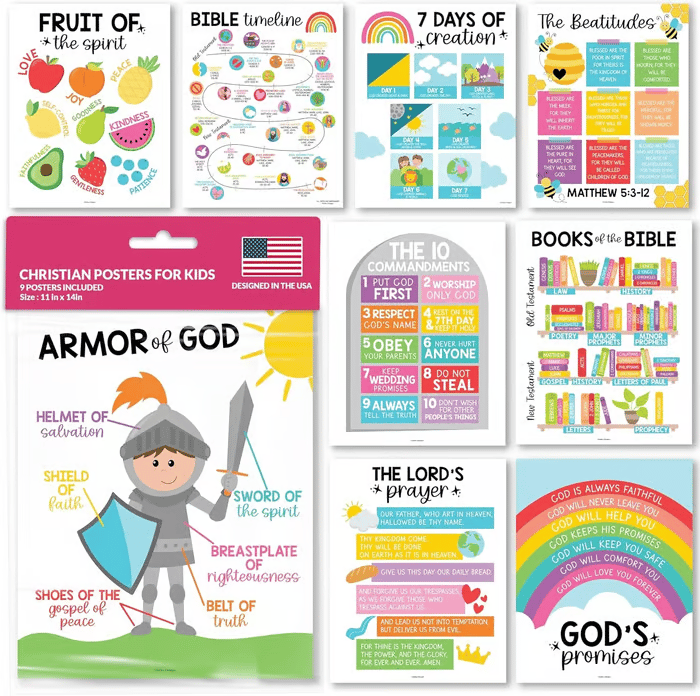 CHRISTIAN POSTERS FOR KIDS - 9 POSTERS INCLUDED