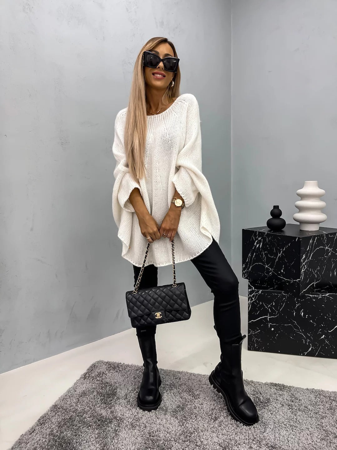Bat Sleeve Round Neck Pullover