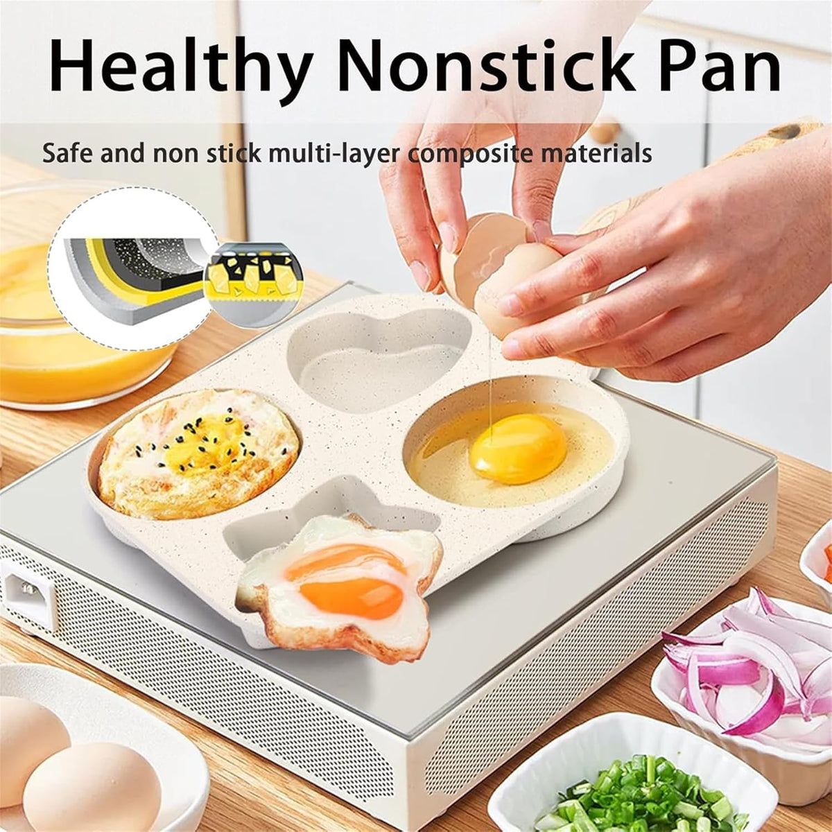 4-Cup Multi-Functional Non-Stick Egg Frying Pan – Star-Shaped Design