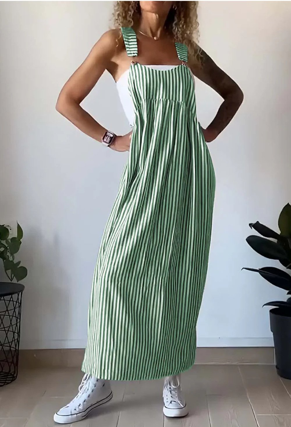 Casual striped suspender dress