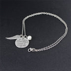 Angel Wing Necklace with Pearl - Engraved Round - "A piece of my heart lives in heaven"