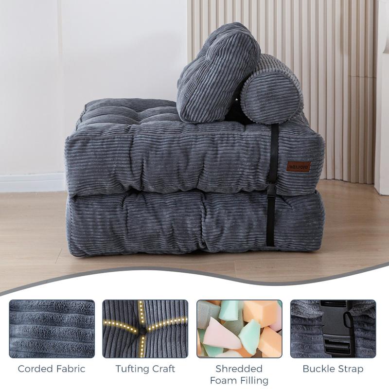 Corduroy Folding Sofa Bed, Convertible Sleeper Chair with Pillow Foldable Mattress with Back Support; Single Size