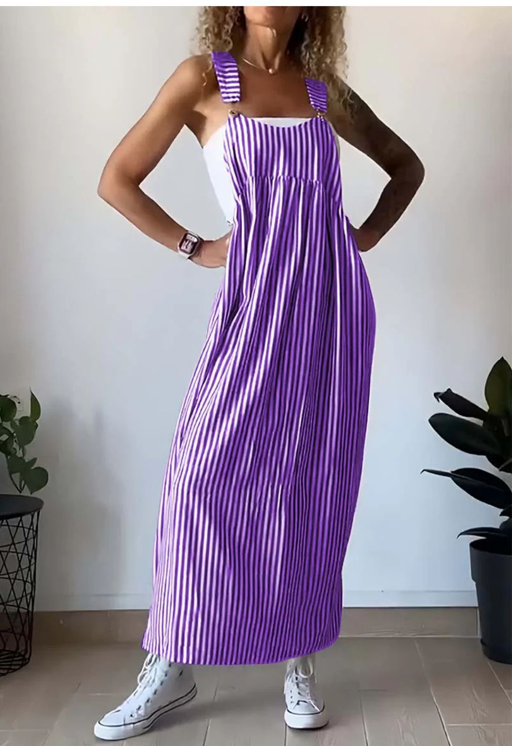 Casual striped suspender dress