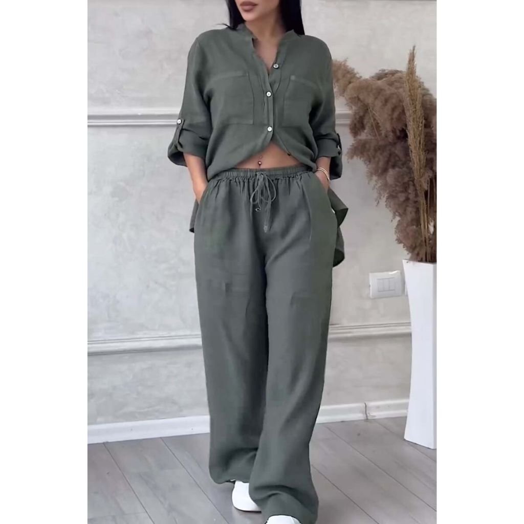 Connie | Two-piece set made of solid color cotton and linen