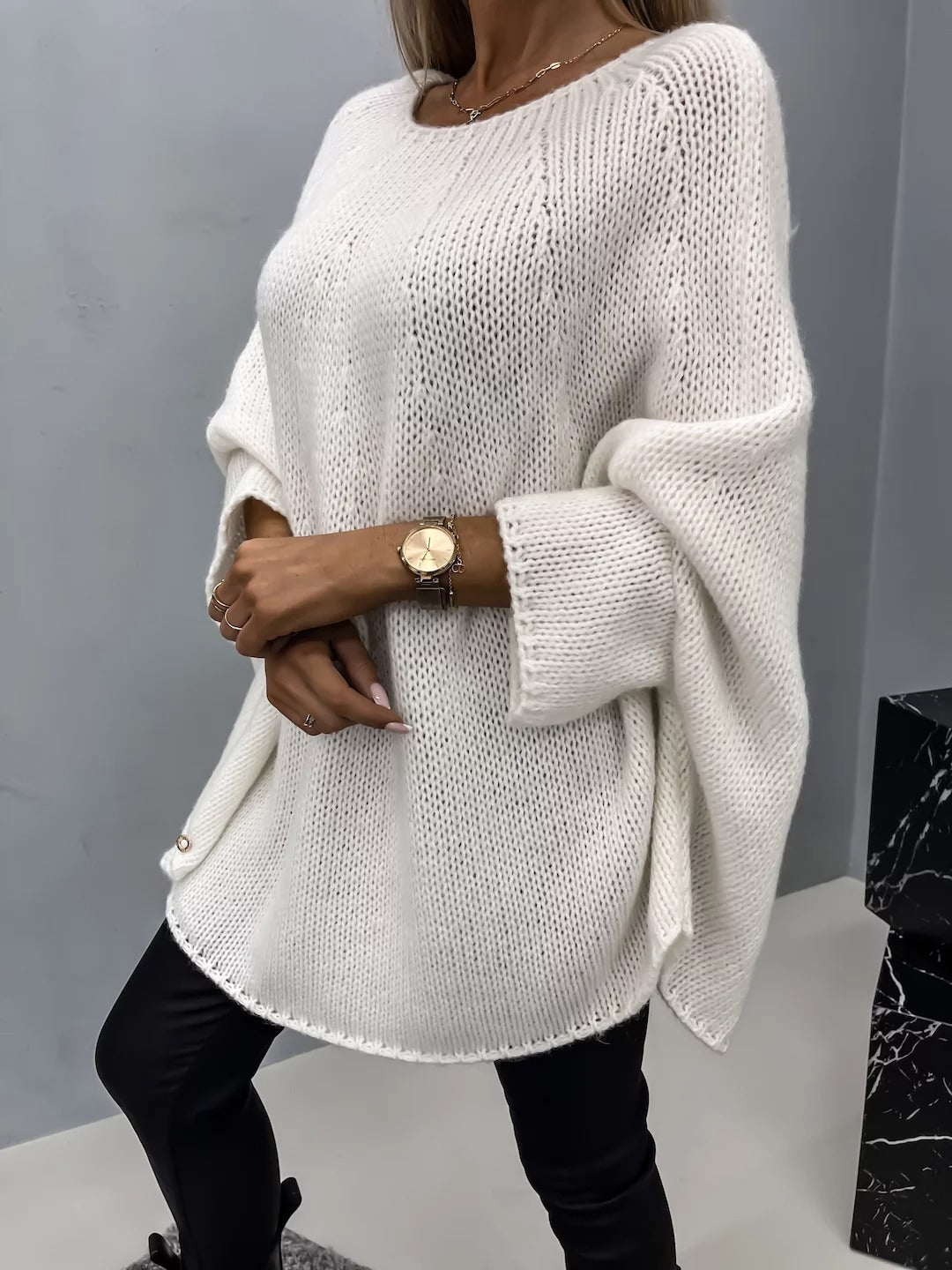 Bat Sleeve Round Neck Pullover