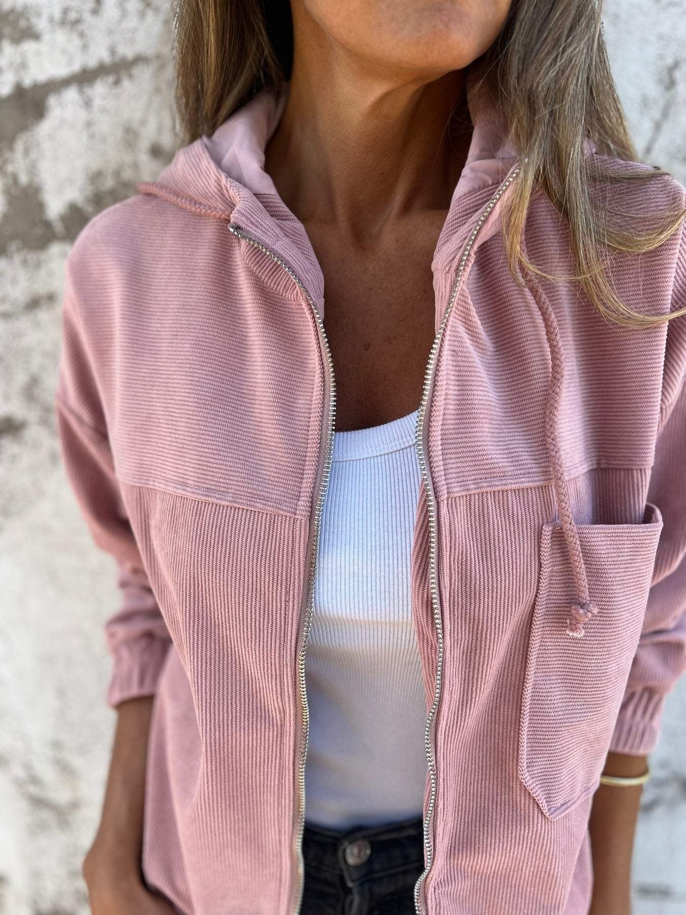 Corduroy Casual Zip Hooded Jacket