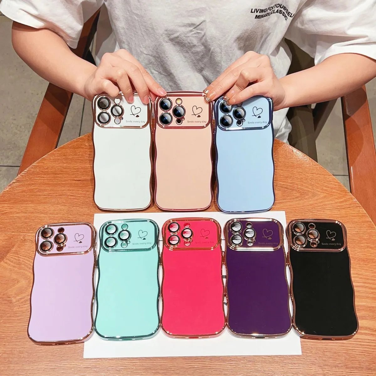(🔥Last Day 60% OFF) - Stylish Wave Edged Electroplated Heart Lens Protector Anti-Drop Case for iPhone