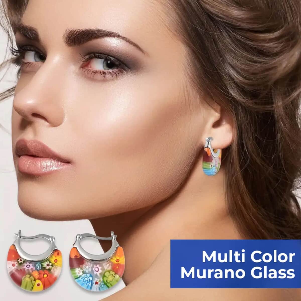 Blue Murano Style Basket Earrings in Stainless Steel