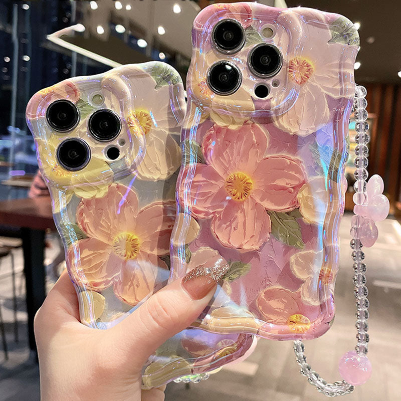 Beautiful Oil Painting Flower iPhone Case with Bracelet