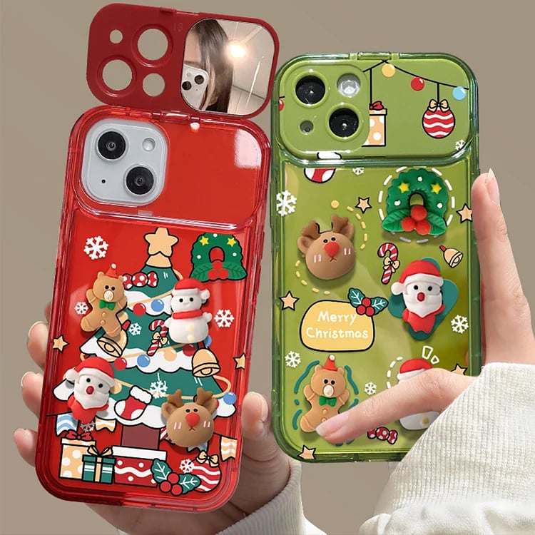 Christmas Tree Pendant Flip Mirror Case Cover For iPhone