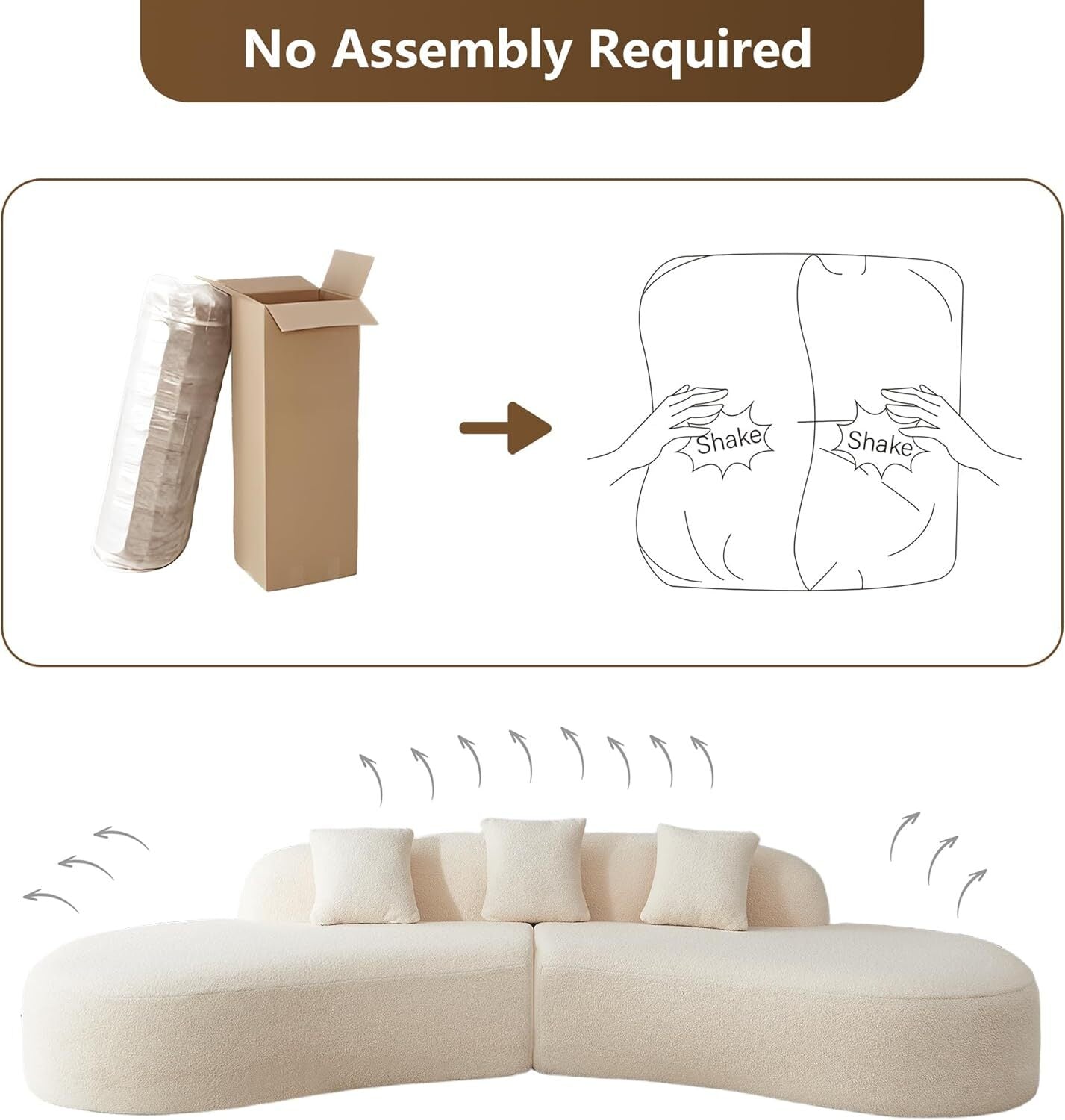 5 Seat Modern Curved Sectional Sofa No Assembly Require