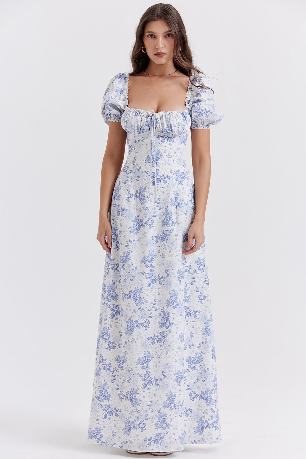 BLUE PRINT PUFF SLEEVE SUNDRESS