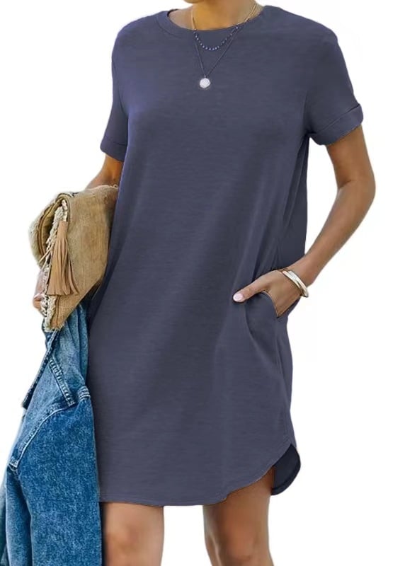 Casual Short Sleeve T-shirt Dress with Pockets