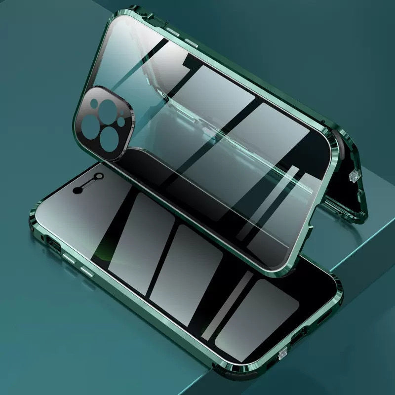 Anti-peeping Magnetic Tempered Glass Double-sided Phone Case For iPhone 11-16 Series