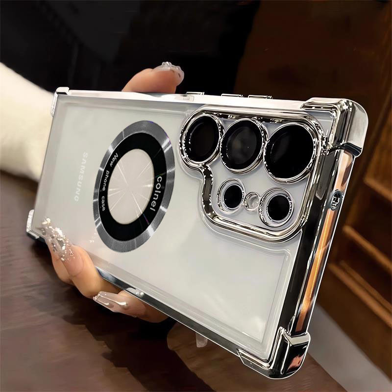 Clearance | Luxury Plating Magnetic Wireless Charge Case For Galaxy S24 S23 S22 S21 Ultra Plus Clear Lens Protection Cover