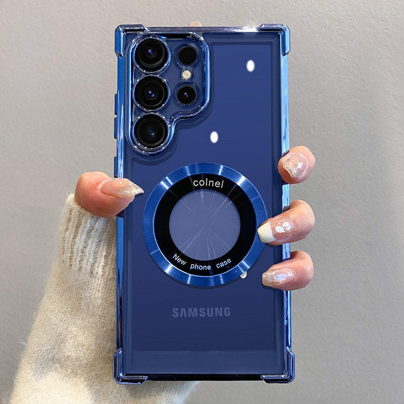 Clearance | Luxury Plating Magnetic Wireless Charge Case For Galaxy S24 S23 S22 S21 Ultra Plus Clear Lens Protection Cover