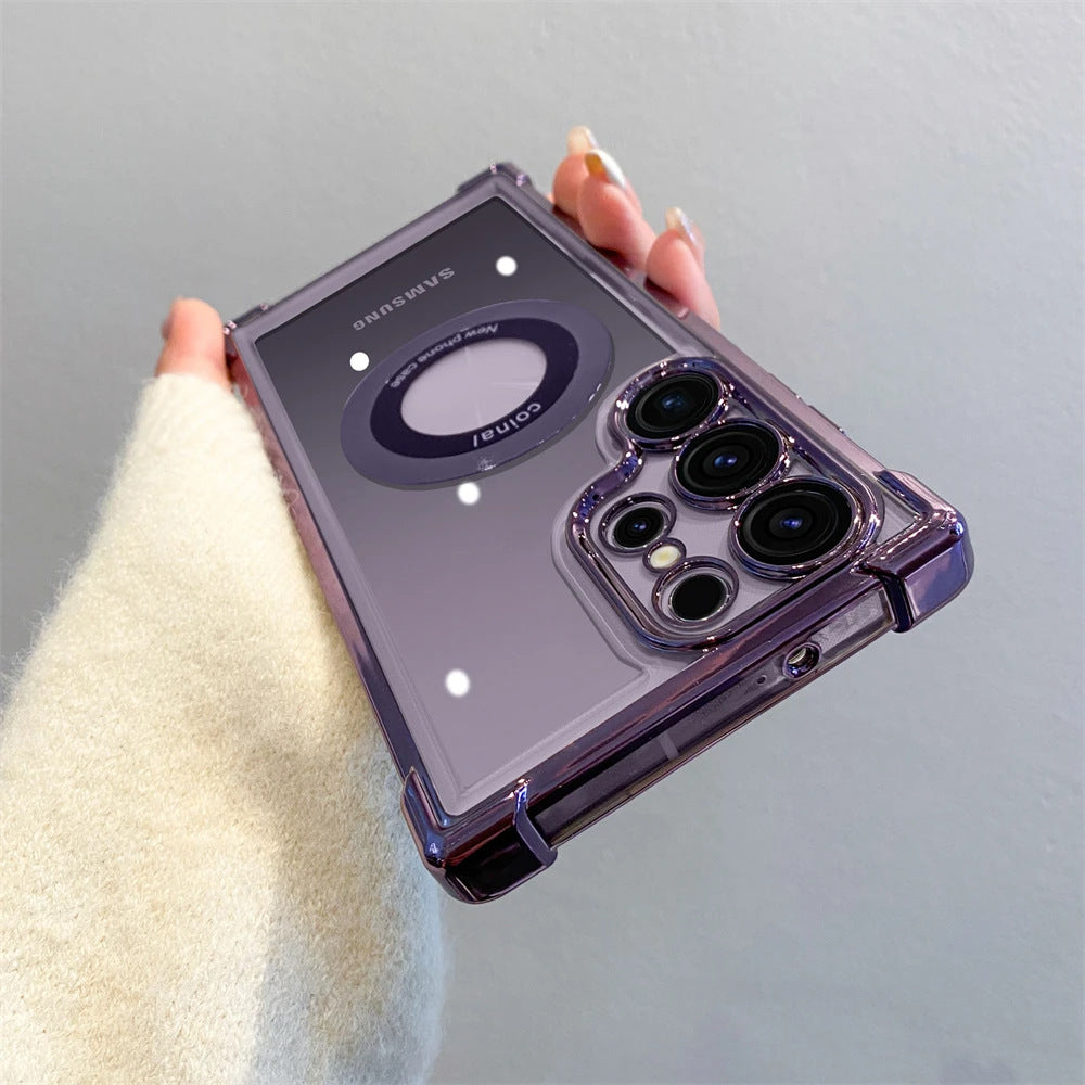 Clearance | Luxury Plating Magnetic Wireless Charge Case For Galaxy S24 S23 S22 S21 Ultra Plus Clear Lens Protection Cover