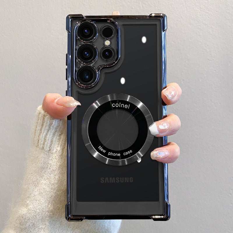 Clearance | Luxury Plating Magnetic Wireless Charge Case For Galaxy S24 S23 S22 S21 Ultra Plus Clear Lens Protection Cover