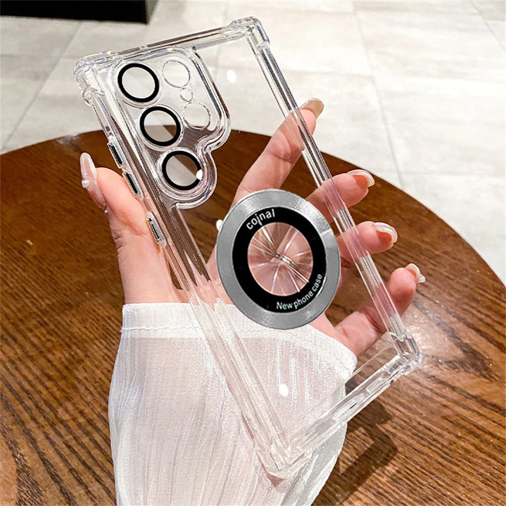 Clearance | Luxury Plating Magnetic Wireless Charge Case For Galaxy S24 S23 S22 S21 Ultra Plus Clear Lens Protection Cover