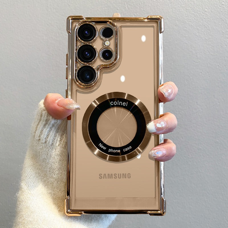Clearance | Luxury Plating Magnetic Wireless Charge Case For Galaxy S24 S23 S22 S21 Ultra Plus Clear Lens Protection Cover