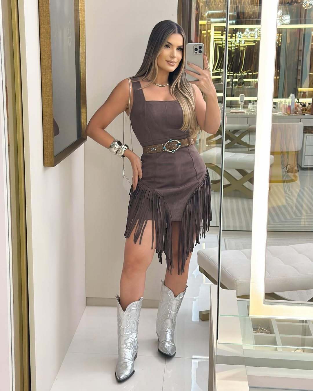 Chic Fringed Mini Dress for Women - With Belt