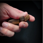 Artisanal Walnut Wood Cross Keychain with Heart Pendant