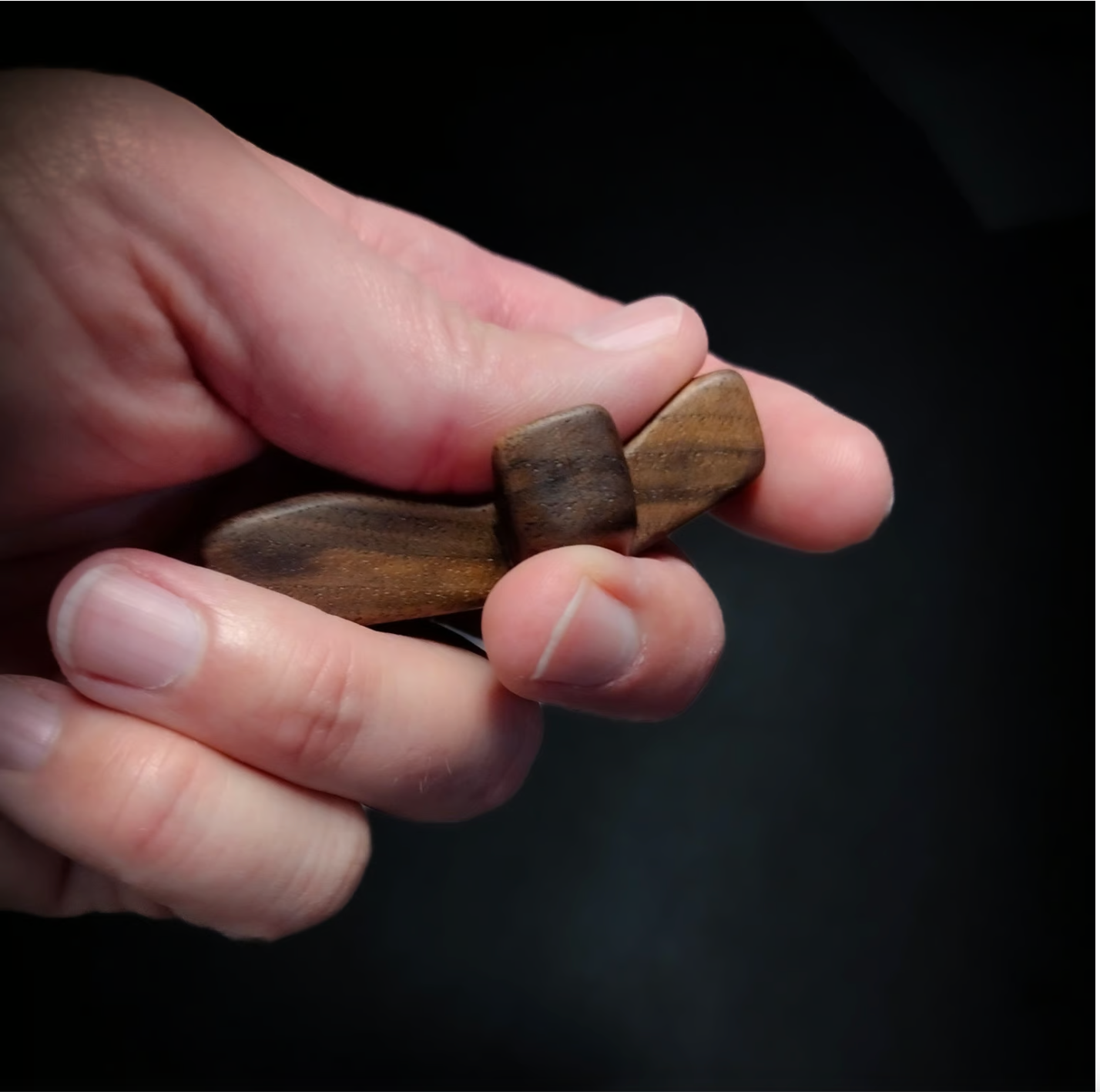 Artisanal Walnut Wood Cross Keychain with Heart Pendant