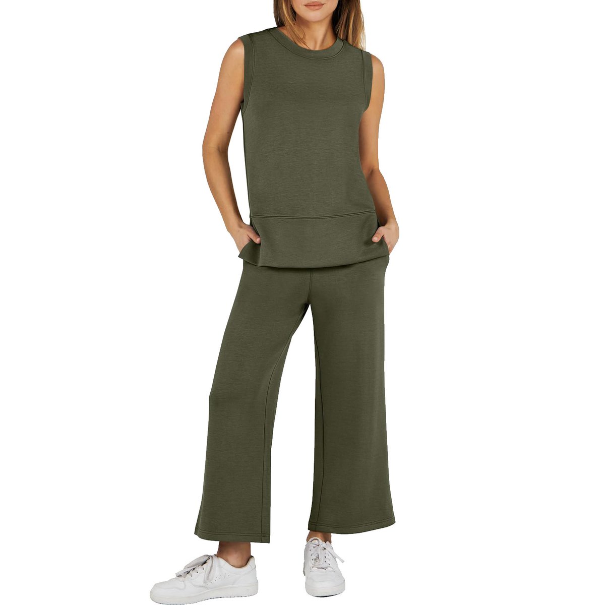 Casual Crew Neck Sleeveless Two Piece Suit