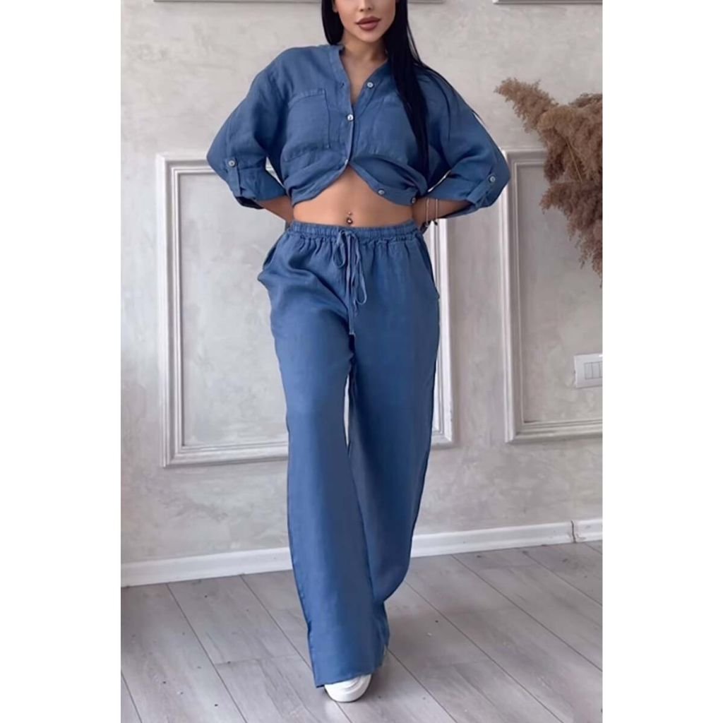 Connie | Two-piece set made of solid color cotton and linen