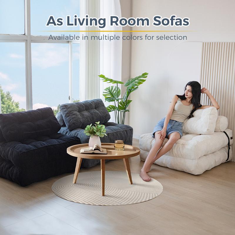 Corduroy Folding Sofa Bed, Convertible Sleeper Chair with Pillow Foldable Mattress with Back Support; Single Size