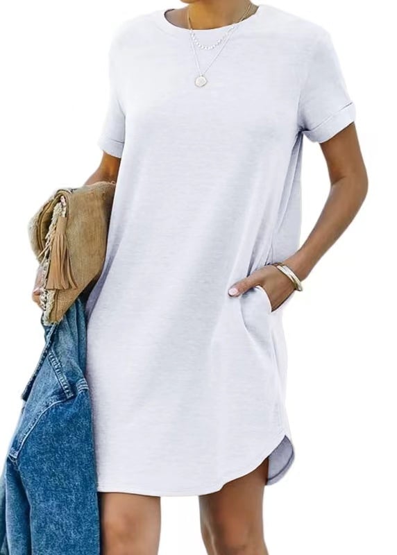 Casual Short Sleeve T-shirt Dress with Pockets