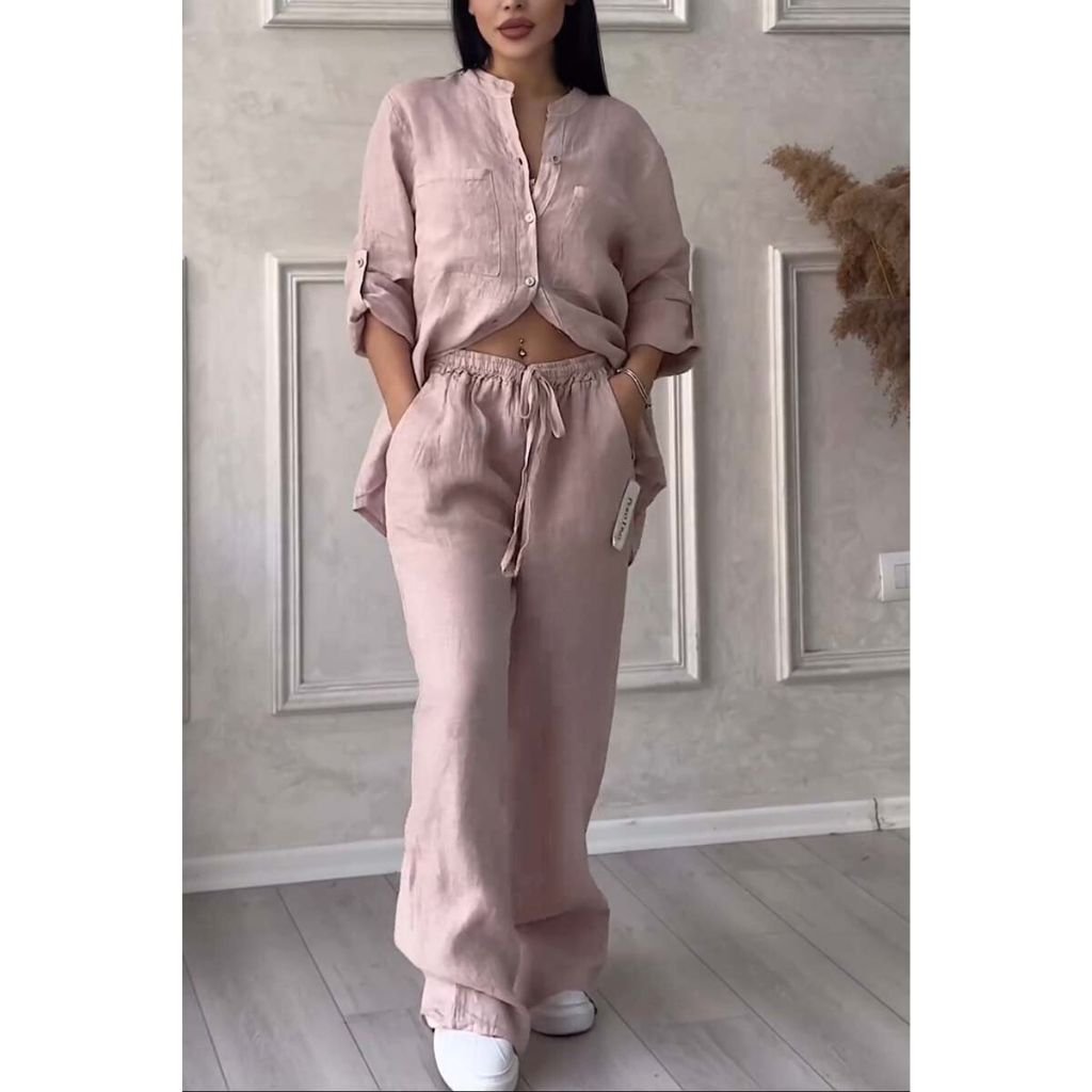 Connie | Two-piece set made of solid color cotton and linen