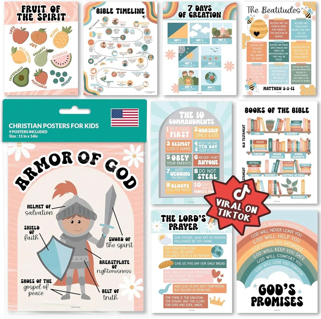 CHRISTIAN POSTERS FOR KIDS - 9 POSTERS INCLUDED