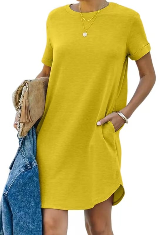 Casual Short Sleeve T-shirt Dress with Pockets