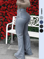Bootcut Women Jeans Solid Color High Slim Fit Waist Stretch Casual Versatile