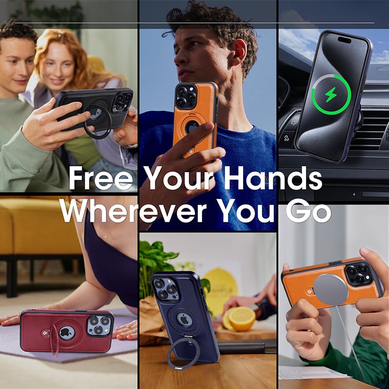 (🔥Last Day Promotion )🔥Full-Coverage Shockproof Leather Magnetic Stand iPhone Case